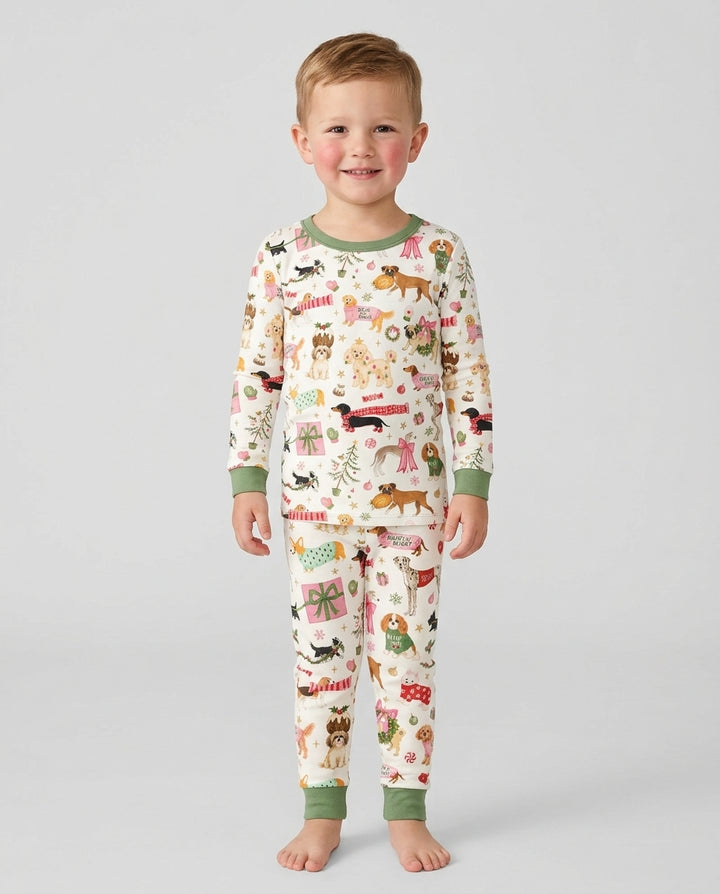 Festive Dog Merry Woofmas Bamboo Two Piece Long Sleeve Pajama Set