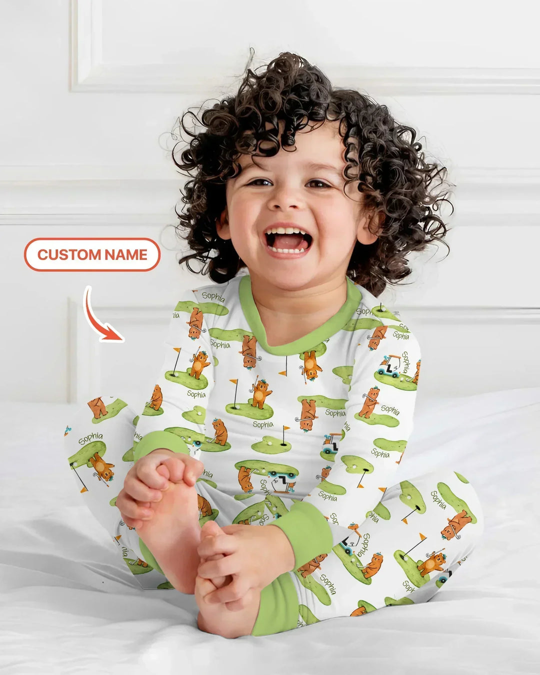 Custom Name Little Bear Golf Club Bamboo Two Piece Long Sleeve Pajama Set