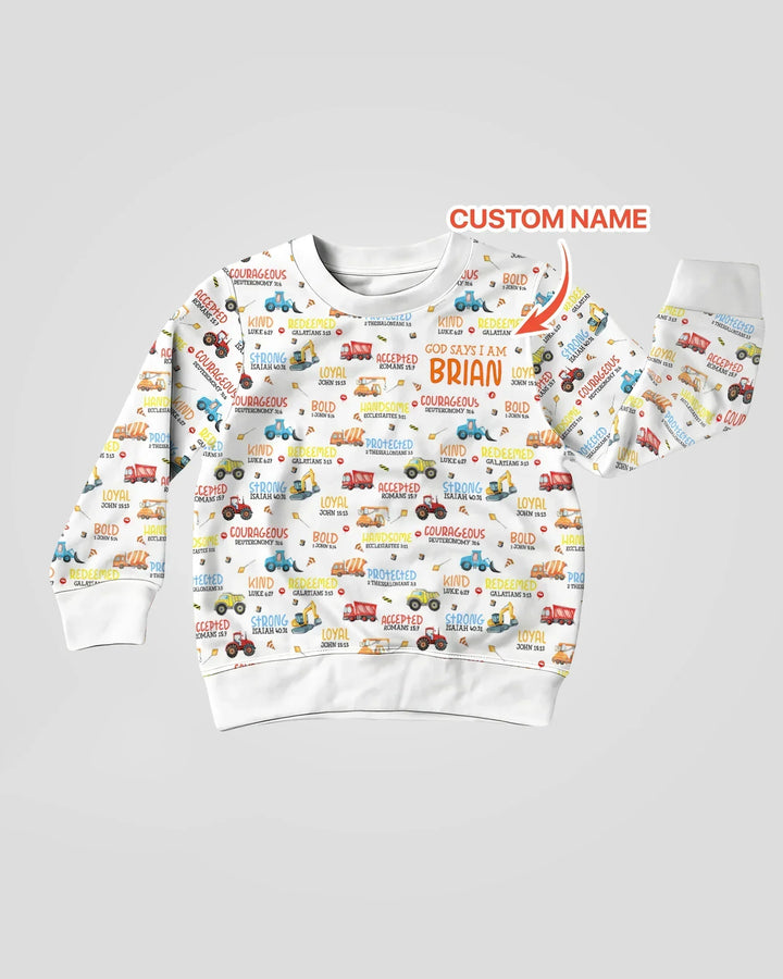 Personalized God Says I Am Little Builder Bamboo Crewneck Sweatshirt