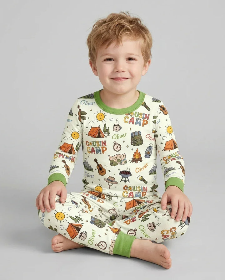 Custom Name Cousin Camp 2026 Bamboo Two Piece Long Sleeve Pajama Set