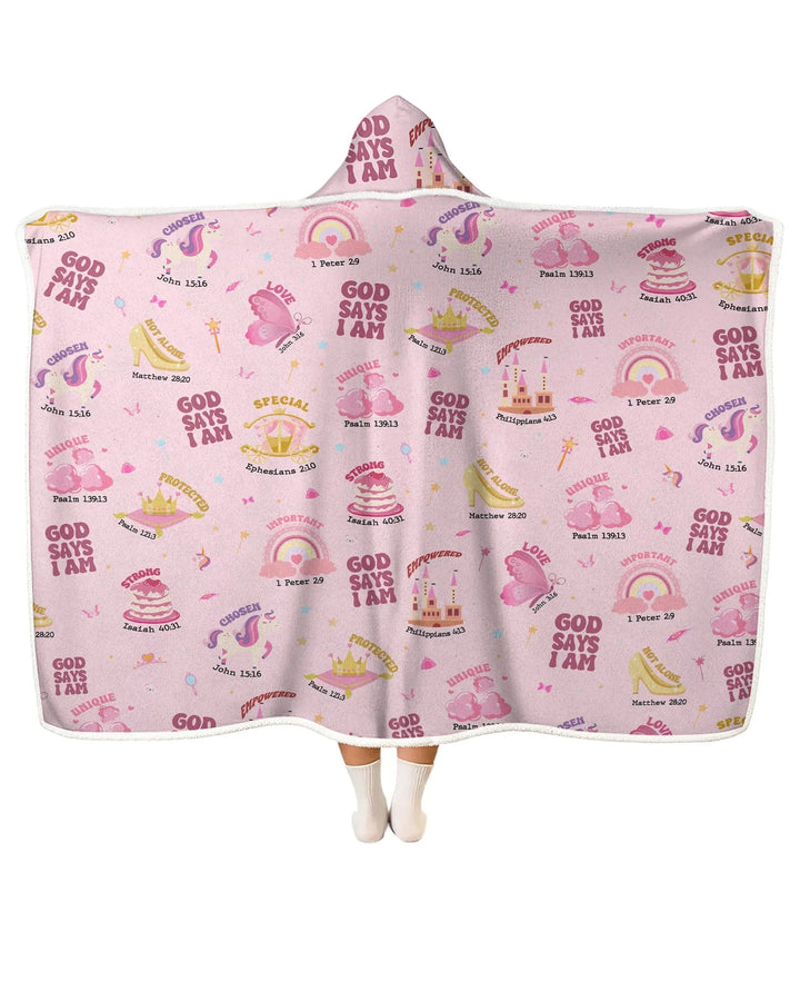 God Says I Am Girl Bamboo Wearable Hooded Blanket