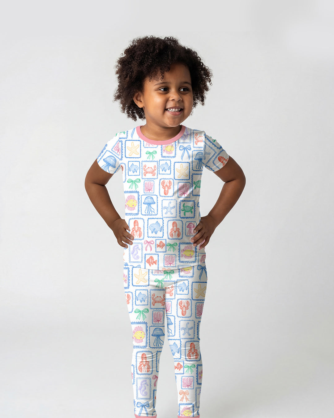 Coastal Treasures Family Matching Bamboo Two Piece Short Sleeve Pajama Set