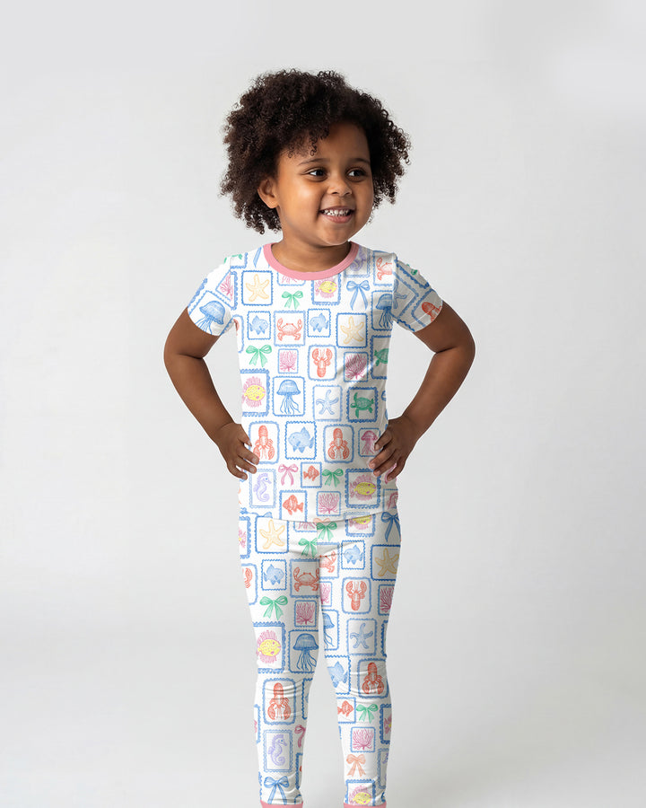 Coastal Treasures Family Matching Bamboo Two Piece Short Sleeve Pajama Set