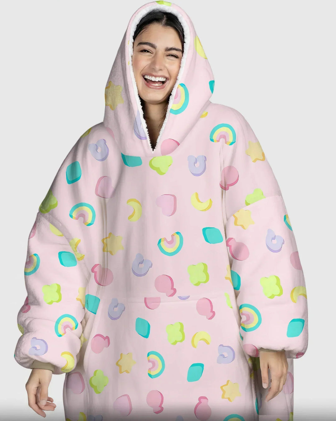 Pastel Lucky Charms Scatter Wearable Bamboo Blanket Hoodie