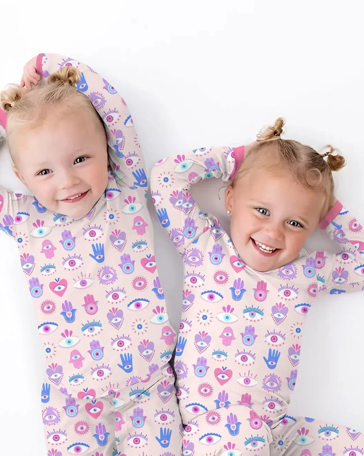 Hamsa Heart Guardians Family Matching Bamboo Two Piece Long Sleeve Pajama Set
