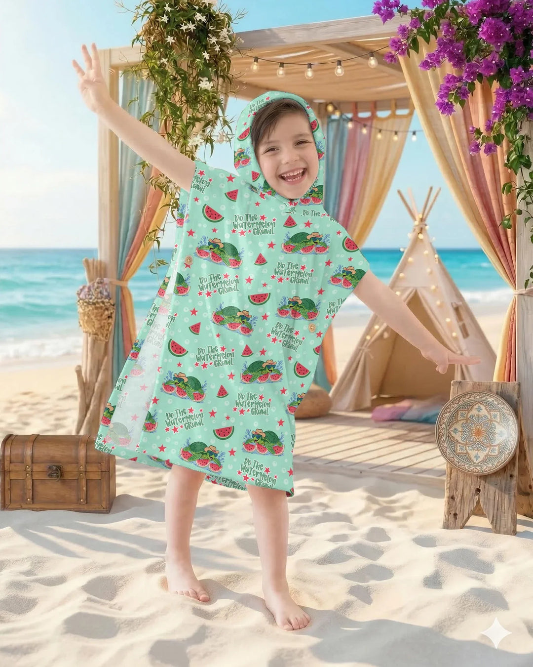Watermelon Turtle Family Matching Bamboo Swim Poncho
