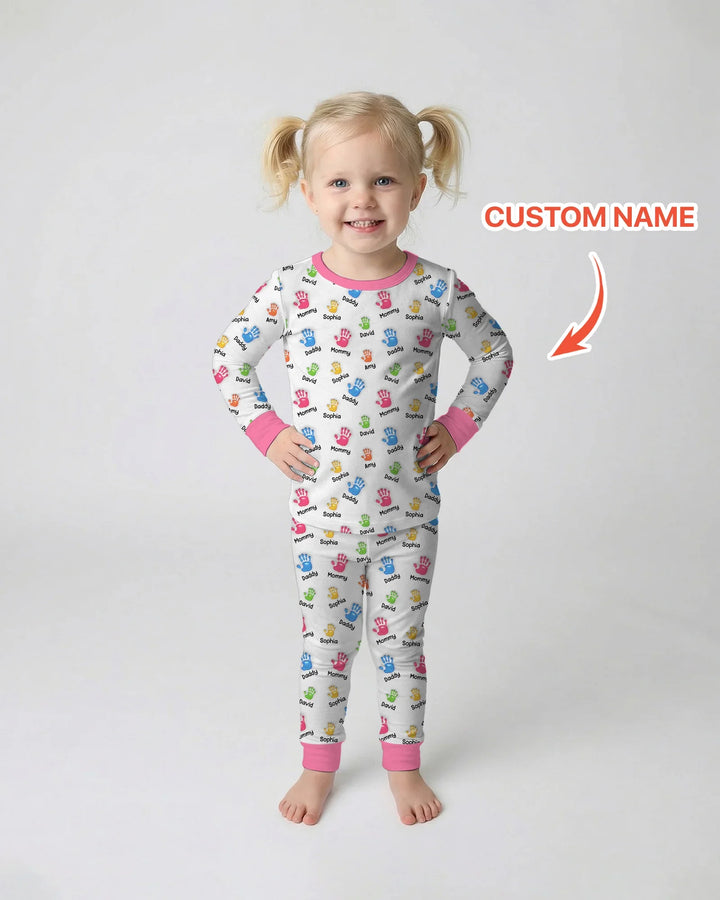 First Mother Day - Handprints Bamboo Two Piece Long Sleeve Pajama Set