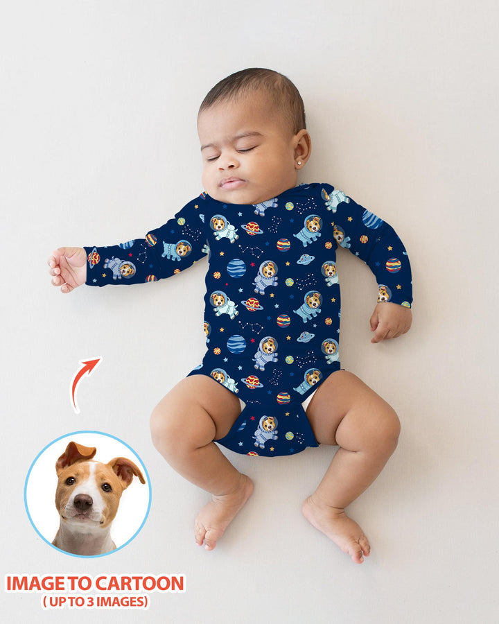 Astronaut Custom Pet Image Family Matching Bamboo Bodysuit