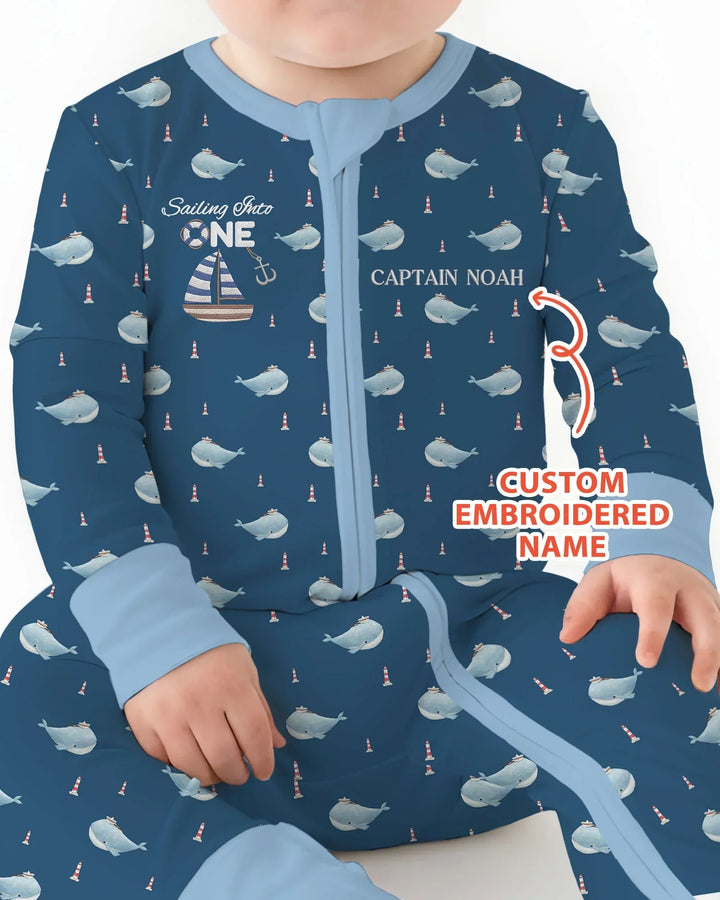 Custom Embroidered Name 1st Birthday Boy Bamboo Convertible Zippy