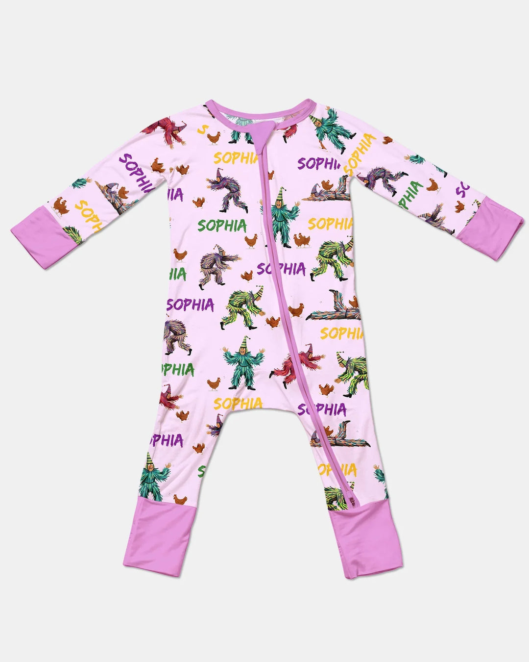 Custom Name Mardi Gras Chicken Chase Family Matching Bamboo Convertible Zippy