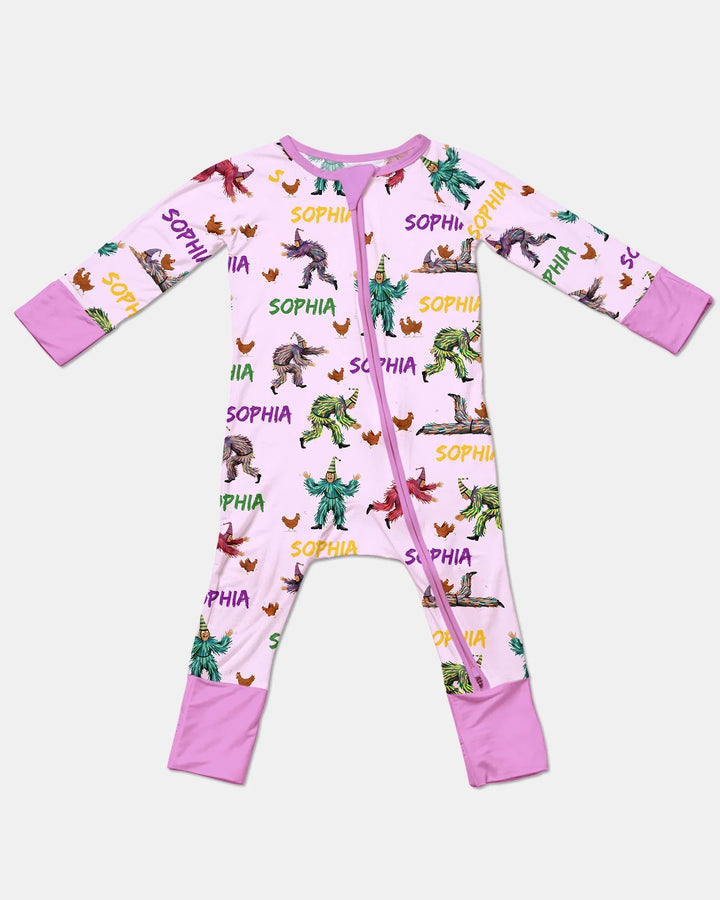 Custom Name Mardi Gras Chicken Chase Family Matching Bamboo Convertible Zippy