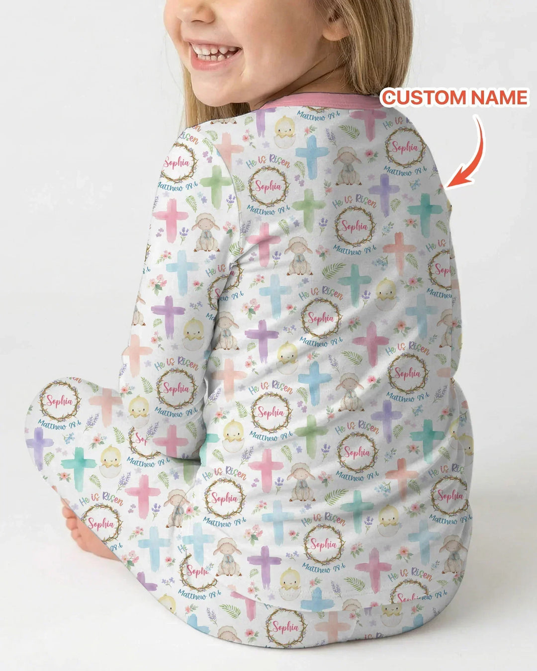 He Is Risen Personalized Template Bamboo Two Piece Long Sleeve Pajama Set