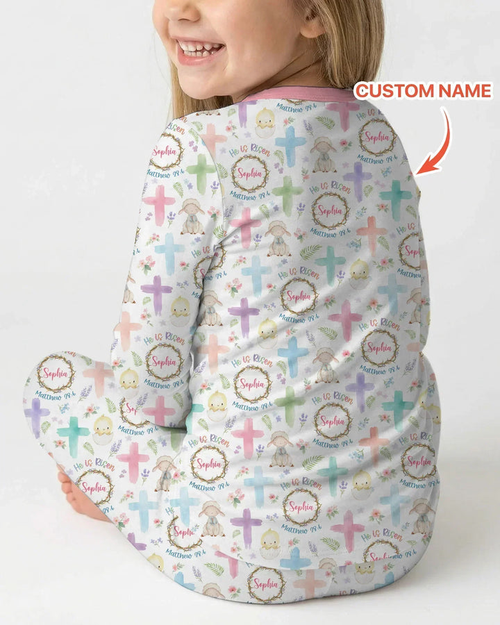 He Is Risen Personalized Template Bamboo Two Piece Long Sleeve Pajama Set