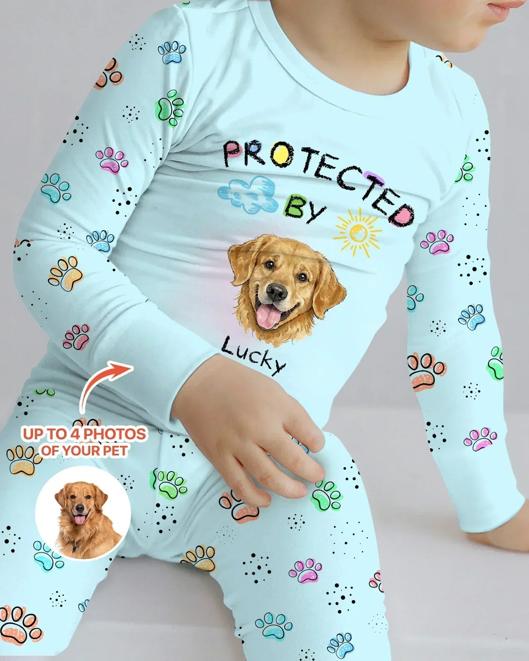 Custom Photo Crayon "Protected By" Bamboo Two Piece Long Sleeve Pajama Set