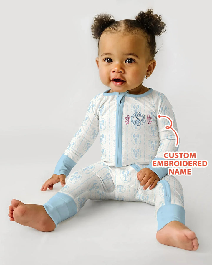 Custom Monogram Letter Embroidered Baby Bamboo Convertible Zippy