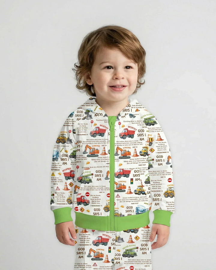 Bible Verse Construction Trucks Bamboo Zip Hoodie
