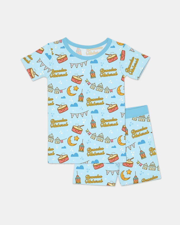 Ramadan Mubarak Bamboo Two Piece Short Sleeve Shorts Pajama Set