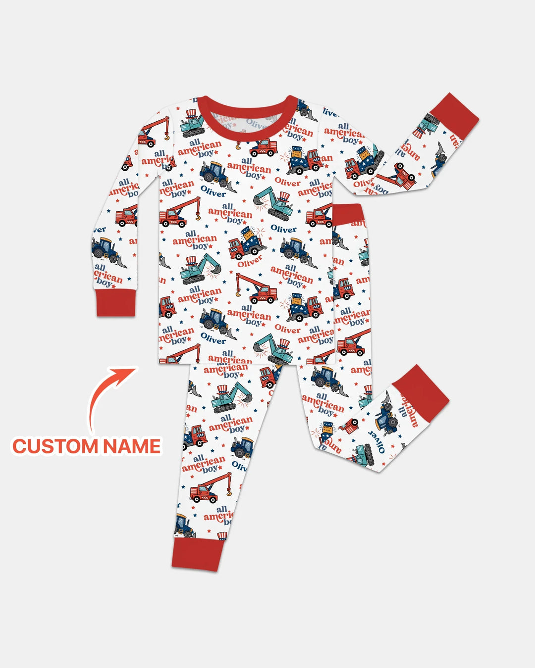 Custom Name All-American Boy Bamboo Two Piece Long Sleeve Pajama Set