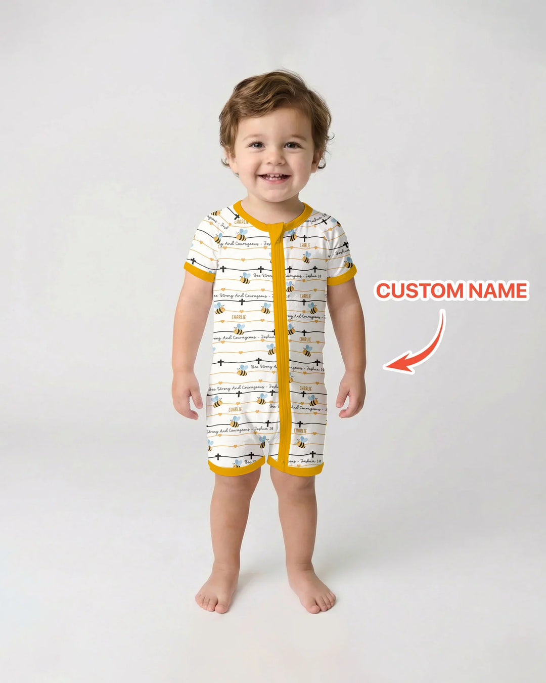 Bee Strong And Courageous Custom Name Bamboo Shorty Zippy
