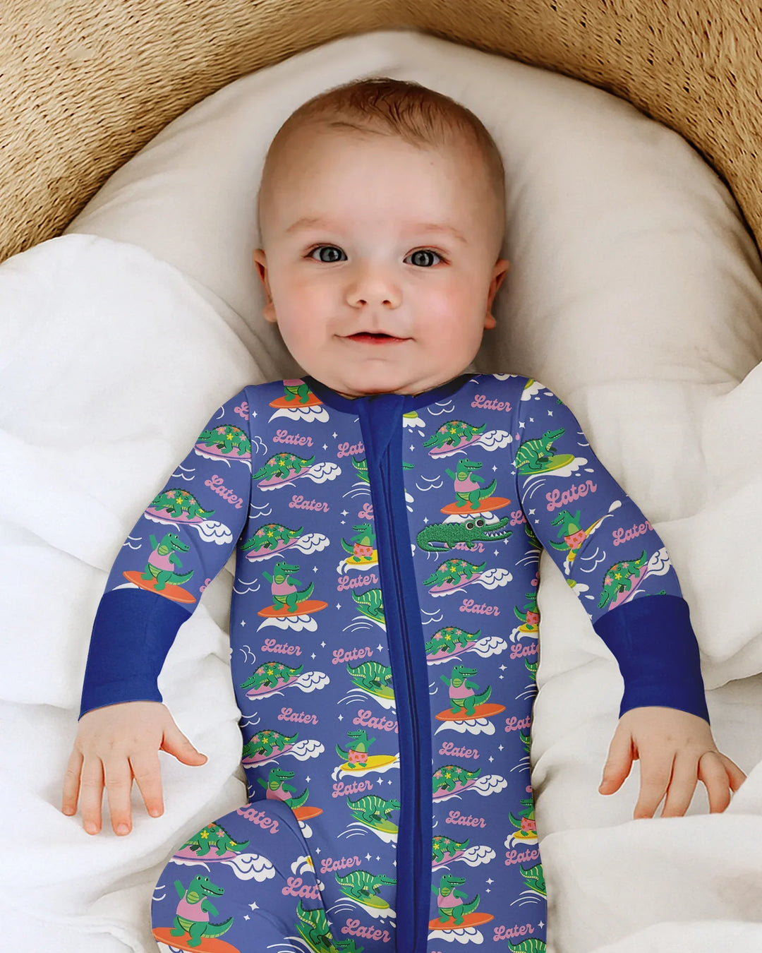 Embroidered Summer Alligator Bamboo Convertible Zippy