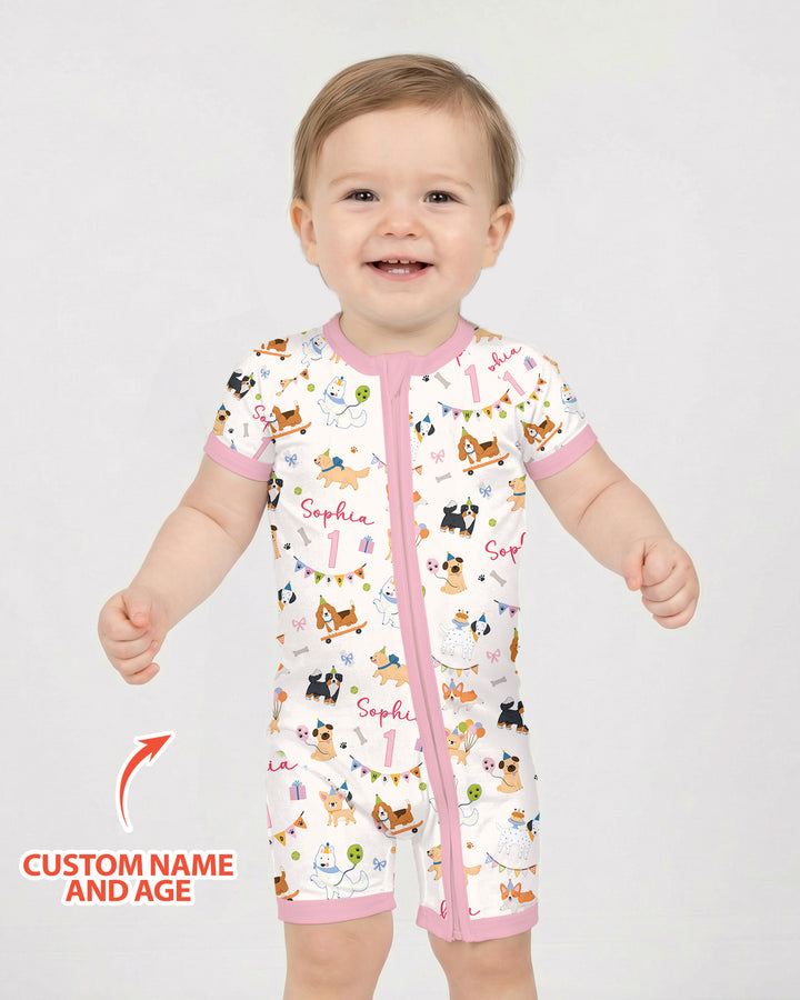 Custom Name Birthday Dogs Party Bamboo Shorty Zippy