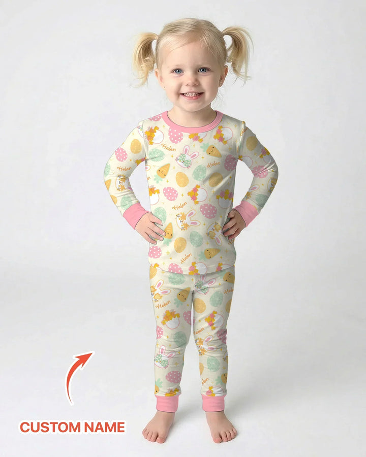 Retro Easter Bamboo Two Piece Long Sleeve Pajama Set