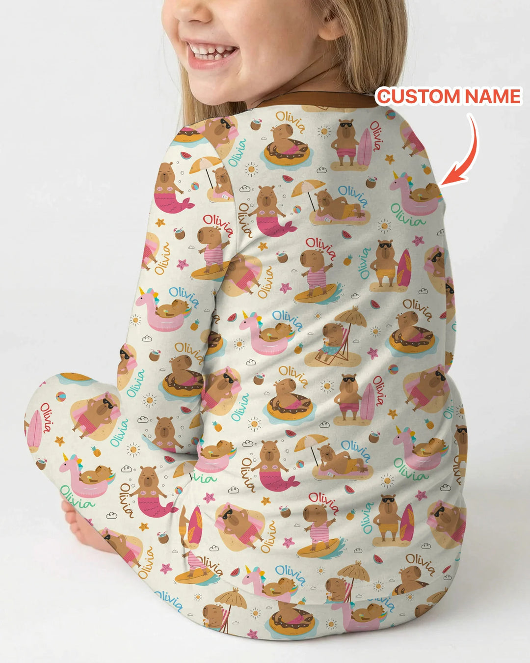 Don't Worry, Be Capy Custom Name Bamboo Two Piece Long Sleeve Pajama Set