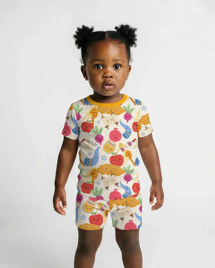 Shana Tova Rosh Hashanah Bamboo Two Piece Short Sleeve Shorts Pajama Set