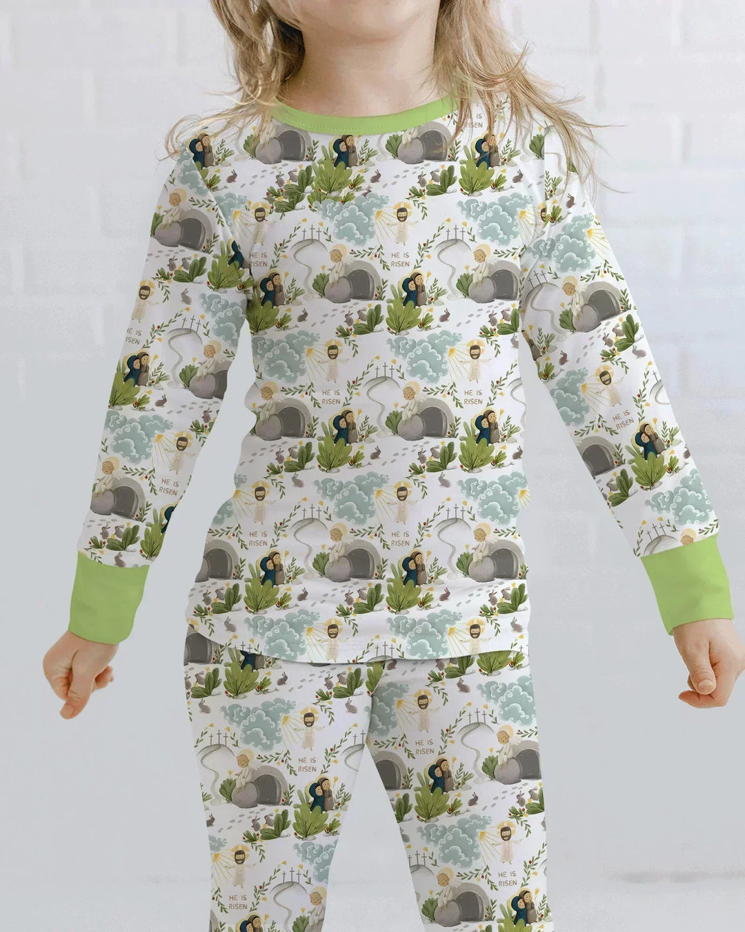 Matthew 28:1–8 He Is Risen Bamboo Two Piece Long Sleeve Pajama Set