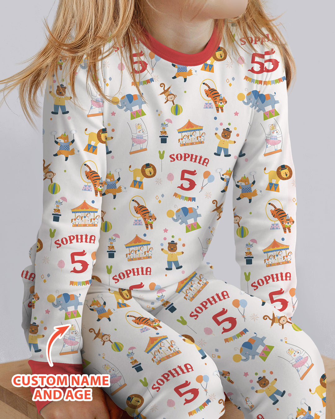 Custom Name Birthday Circus Bamboo Two Piece Long Sleeve Pajama Set