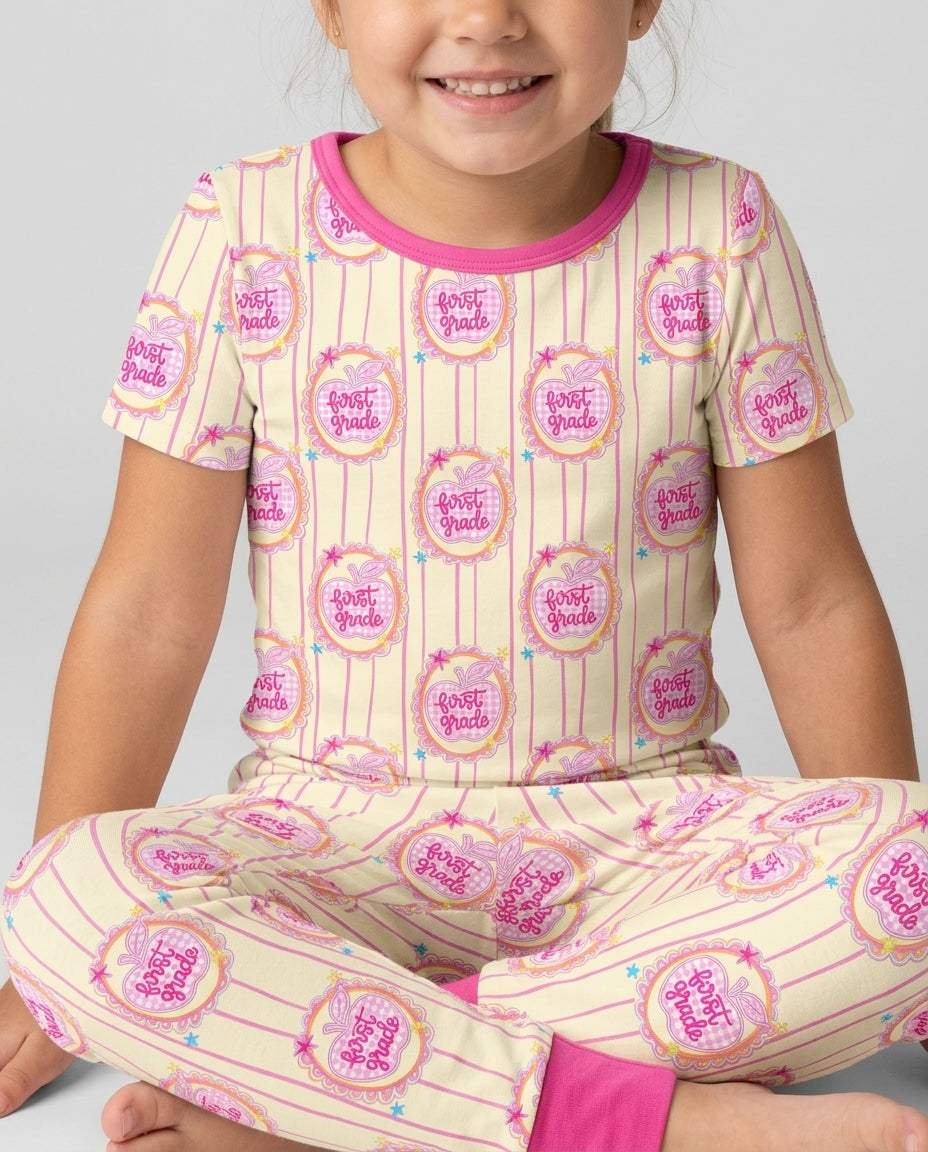 Custom Grade School Sweetie Bamboo Two Piece Short Sleeve Pajama Set
