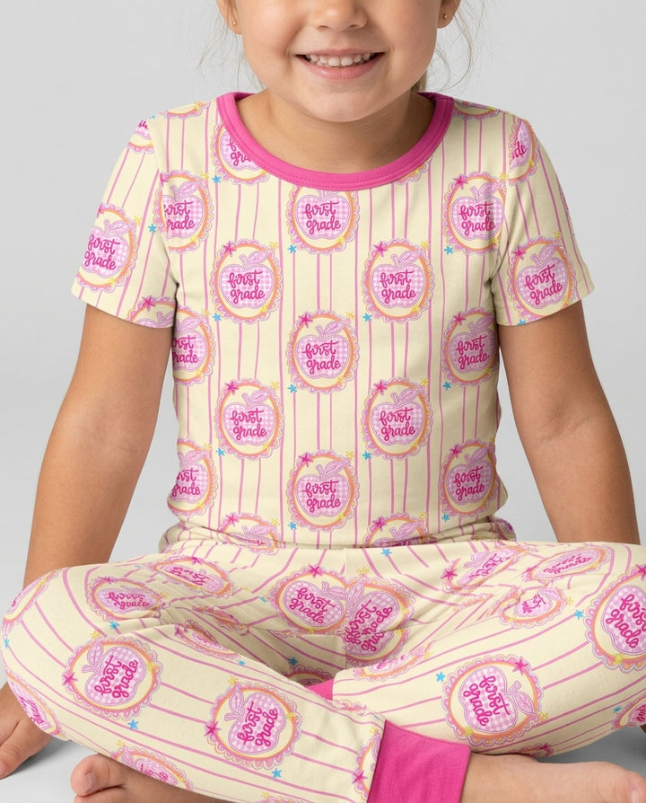 Custom Grade School Sweetie Bamboo Two Piece Short Sleeve Pajama Set