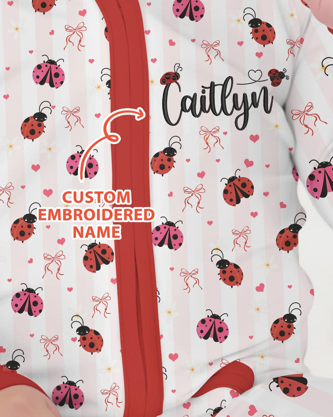 Custom Embroidered Name Ladybug Bamboo Convertible Zippy