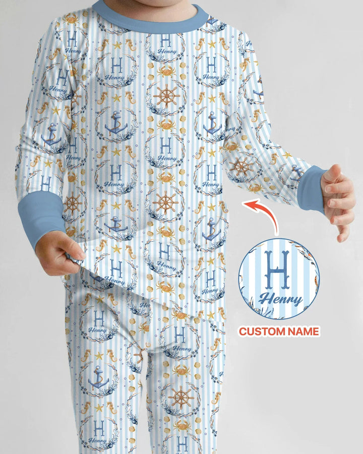 Bon Voyage Custom Name Bamboo Two Piece Long Sleeve Pajama Set