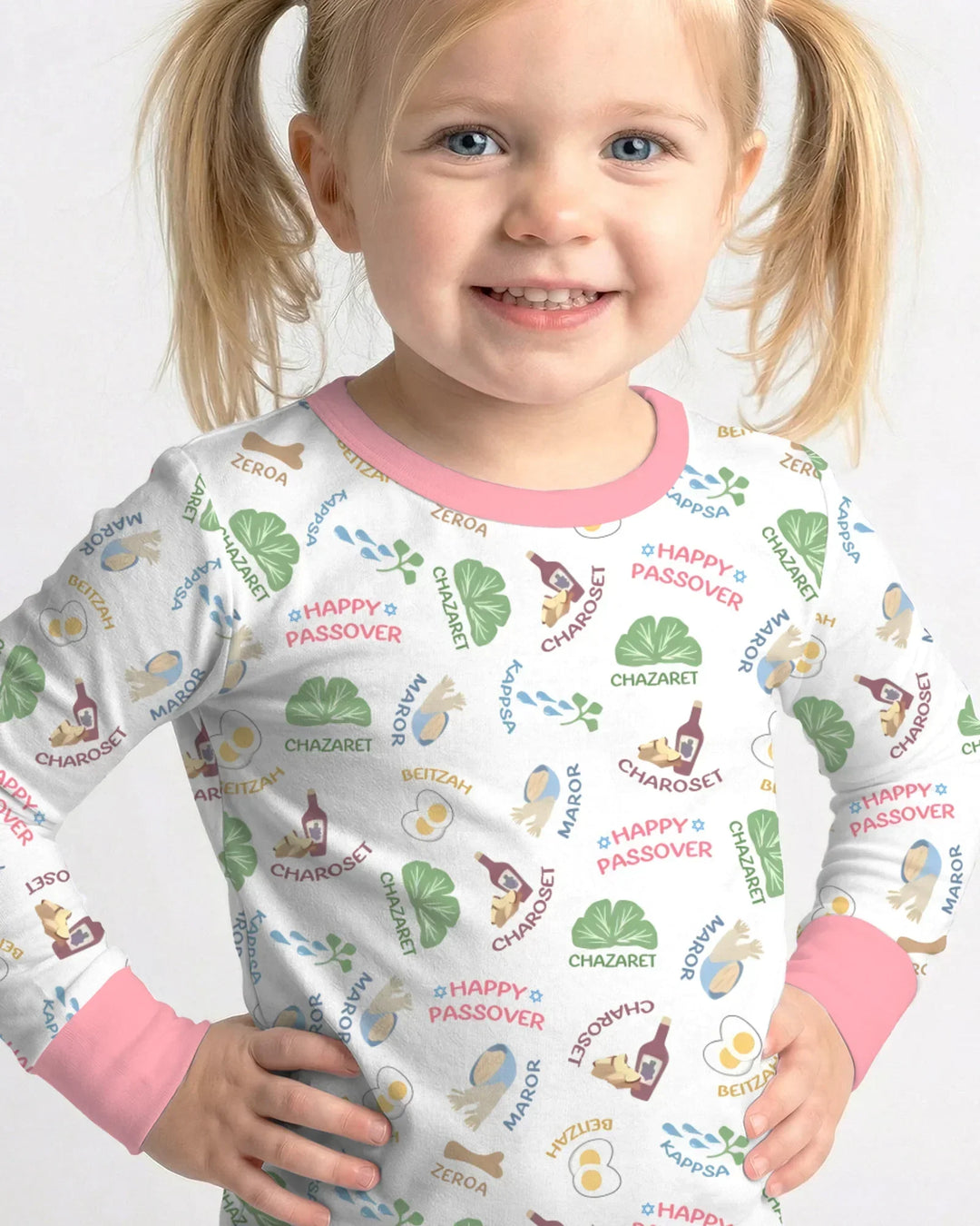 Happy Passover Matching Family Bamboo Two Piece Long Sleeve Pajama Set