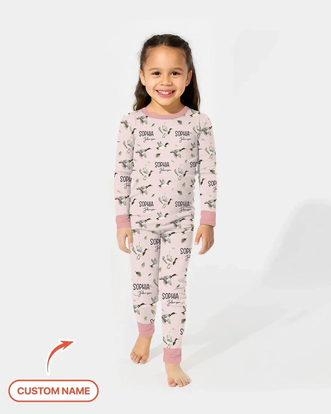 Custom Name Mallard Duck Bamboo Two Piece Long Sleeve Pajama Set