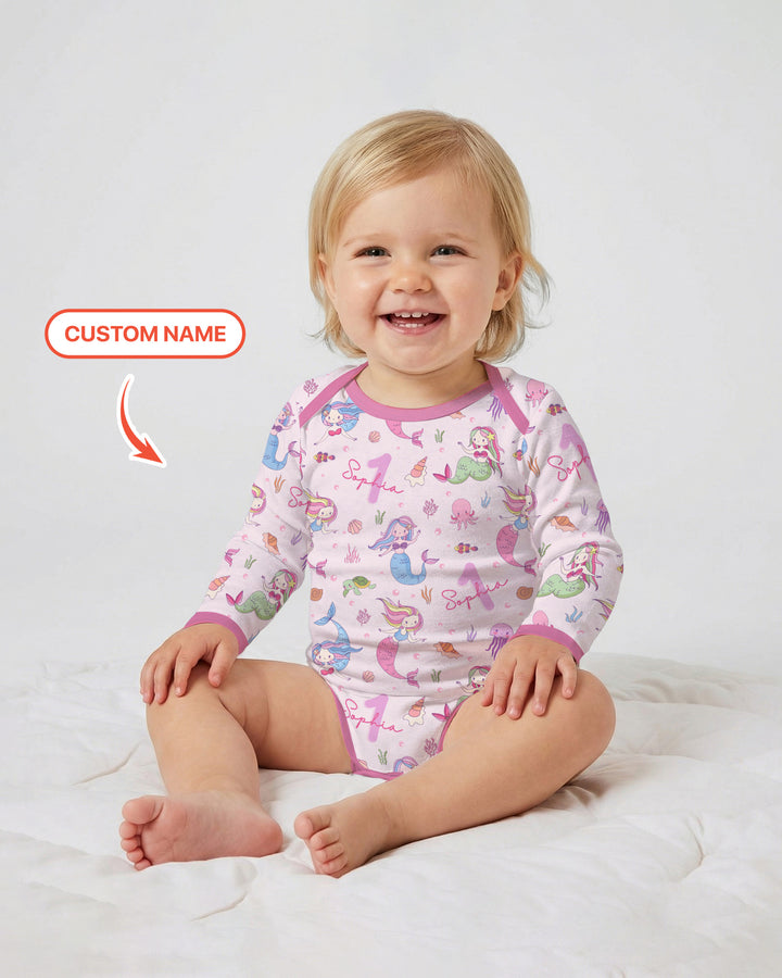 Custom Name Birthday Mermaid Wild One Bamboo Bodysuit