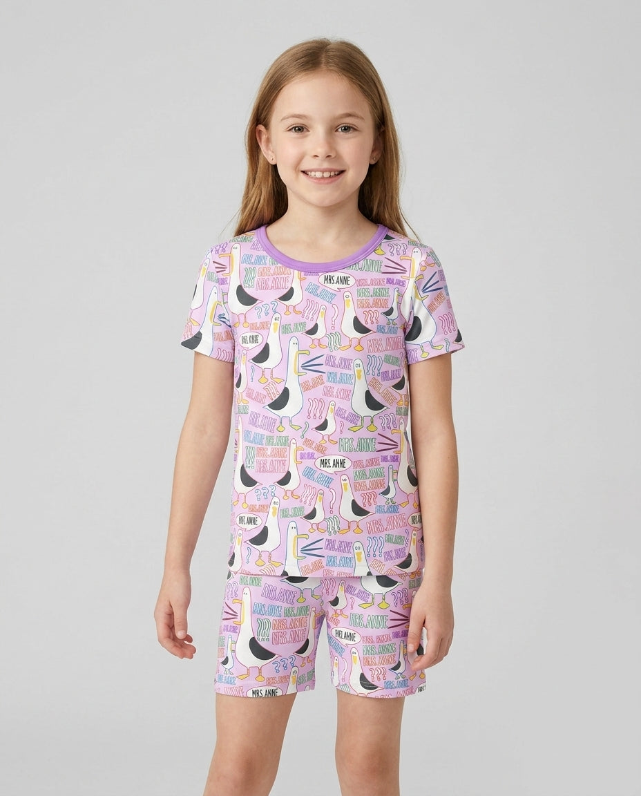 Teacher Teacher Teacher Funny Seagull Bamboo Two Piece Short Sleeve Shorts Pajama Set