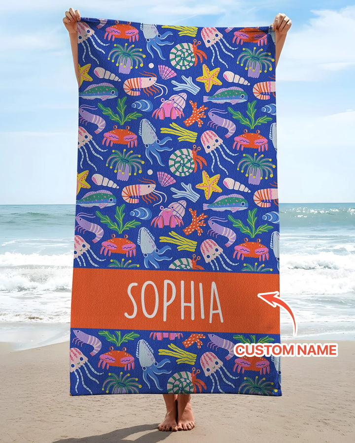 Custom Name Under The Sea Beach Towel