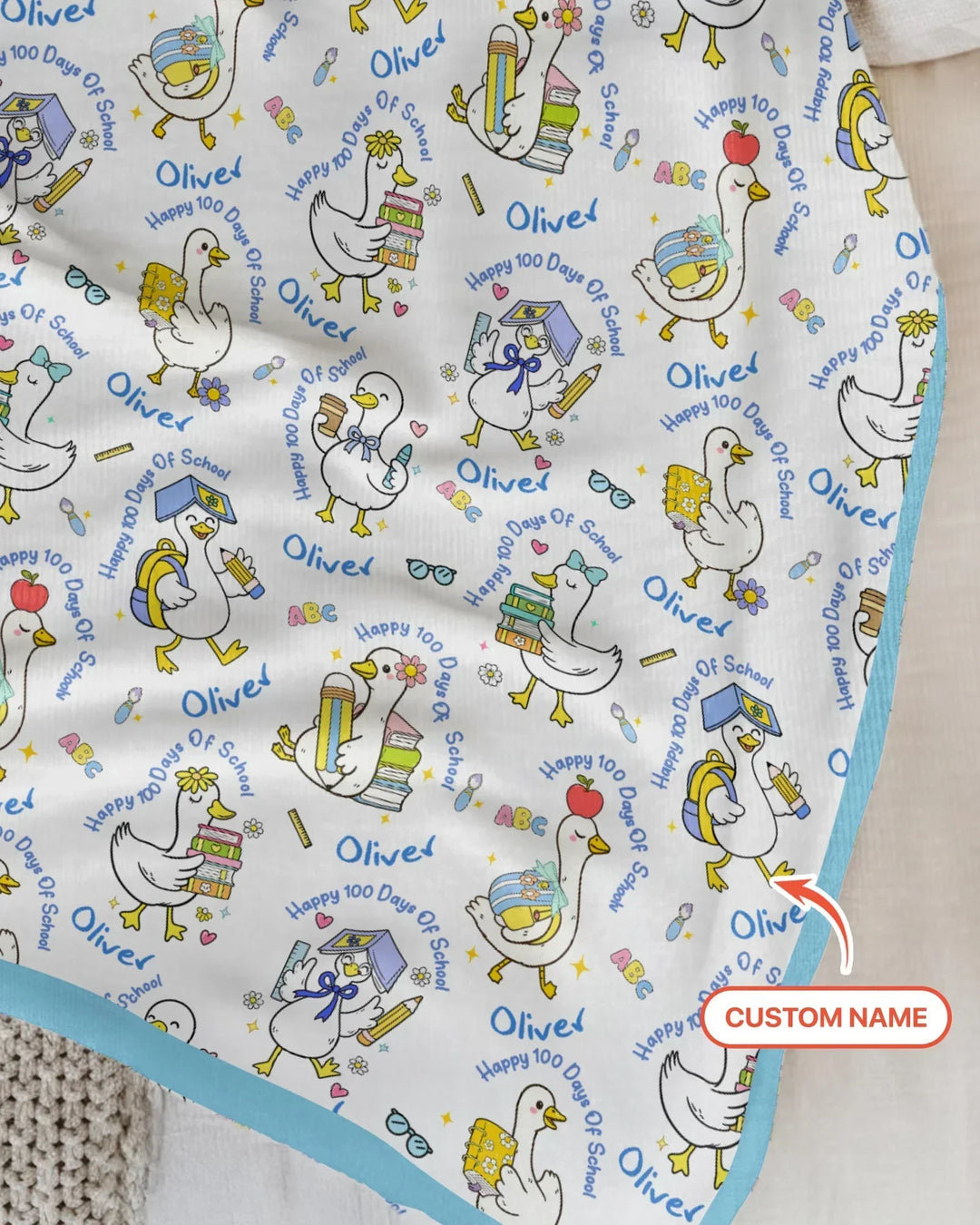 Custom Name Goose Happy 100 Days Of School Bamboo Blanket