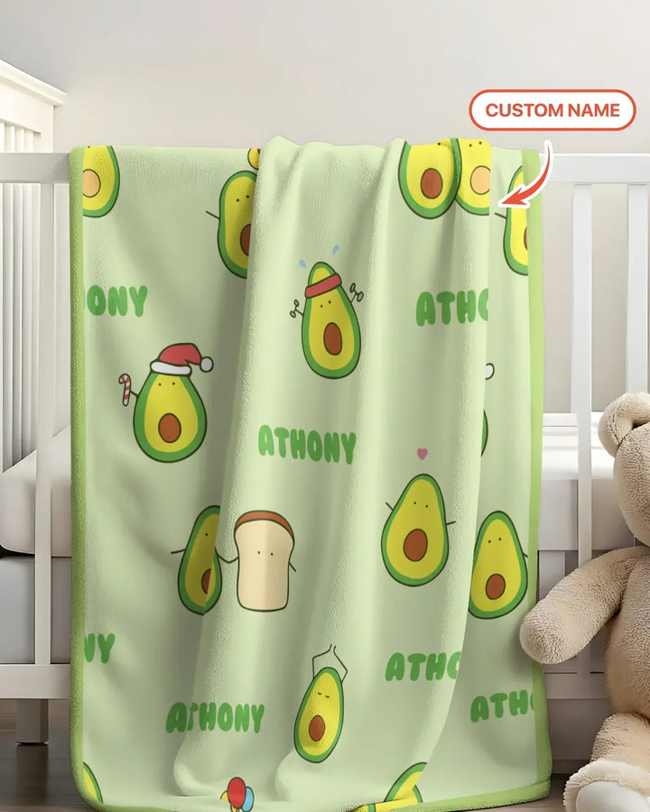 Custom Name Cute Avocado Bamboo Blanket