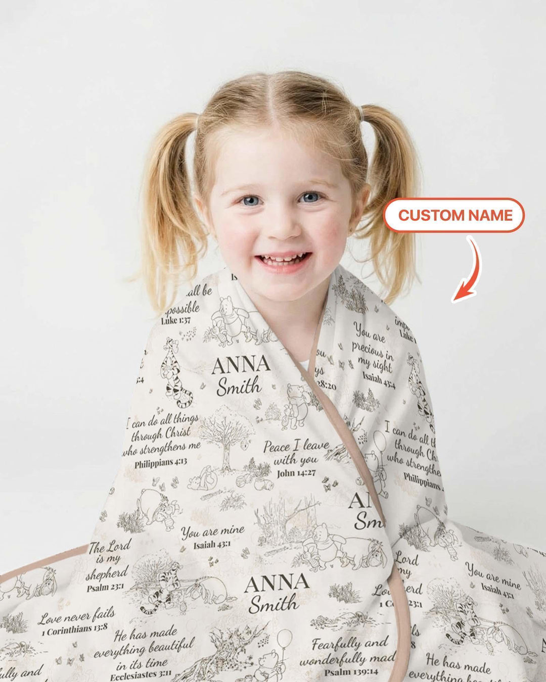Classic Bear Bible Verse Custom Name Bamboo Blanket