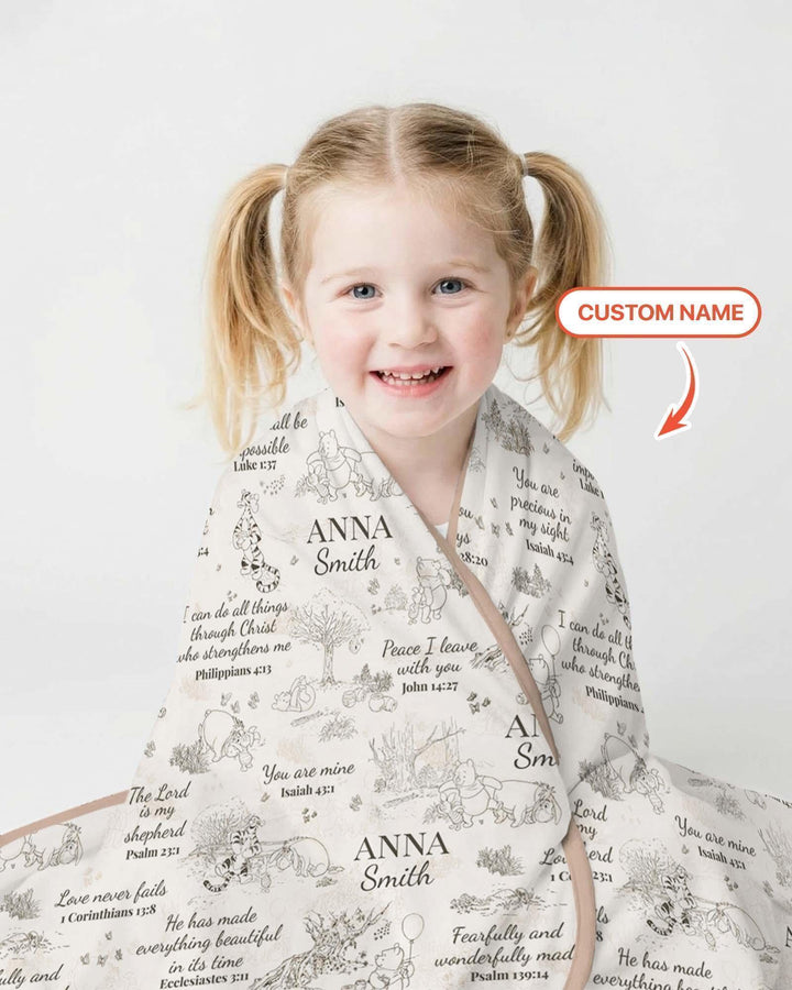 Classic Bear Bible Verse Custom Name Bamboo Blanket