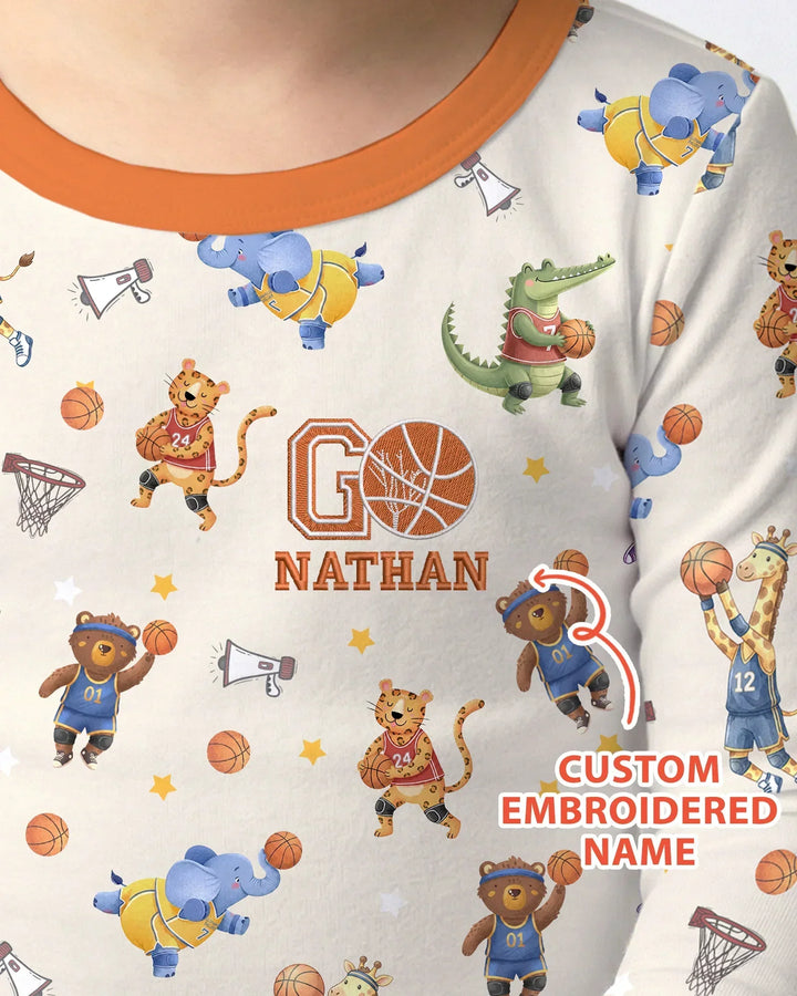 Custom Name Embroidered Wild Hoops Showdown Bamboo Two Piece Long Sleeve Pajama Set