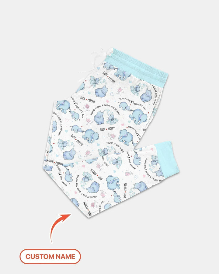 Custom Name Mother & Baby Elephant Bamboo Women Pajama Set