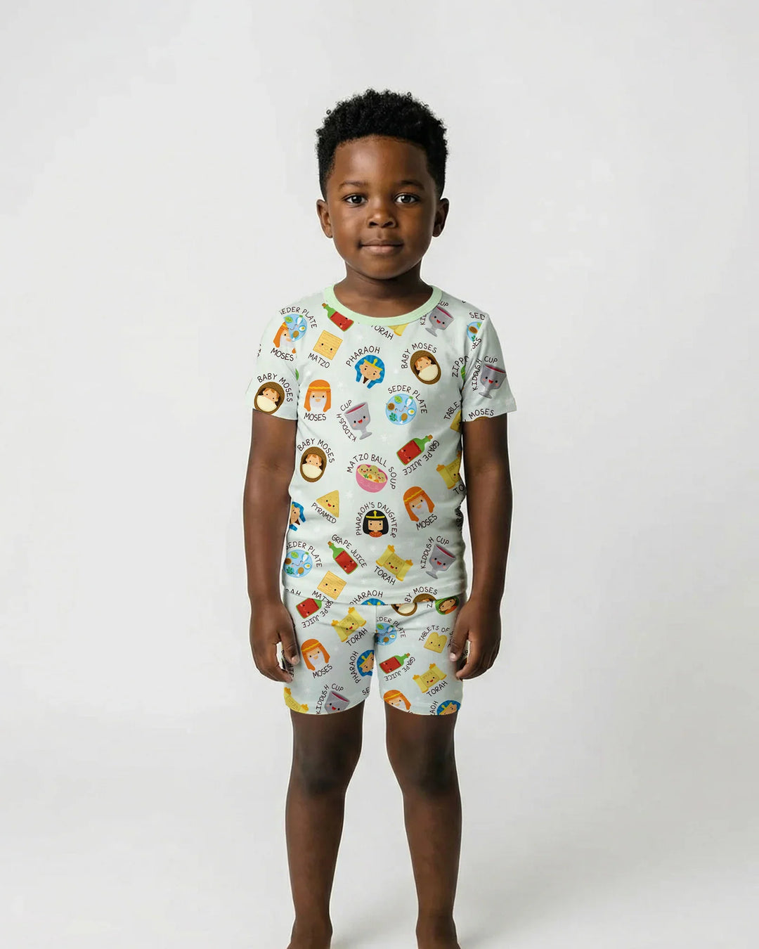 Cute Passover Characters Bamboo Two Piece Short Sleeve Shorts Pajama Set