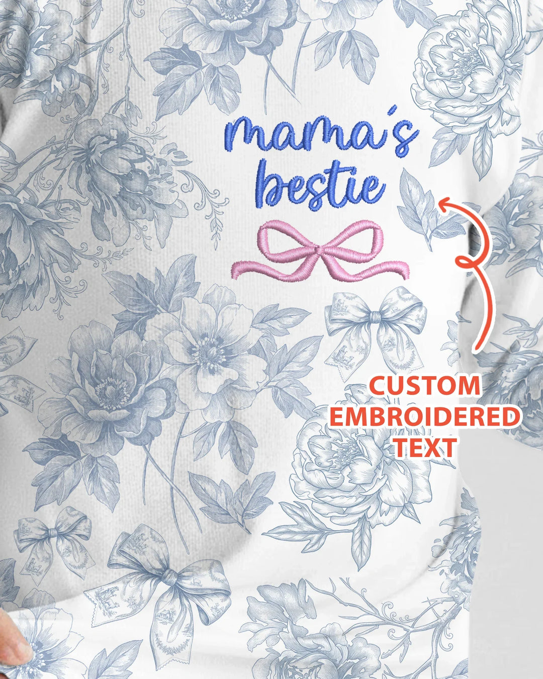 Custom Embroidered Mommy and Me Toile Matching Bamboo Two Piece Long Sleeve Pajama Set