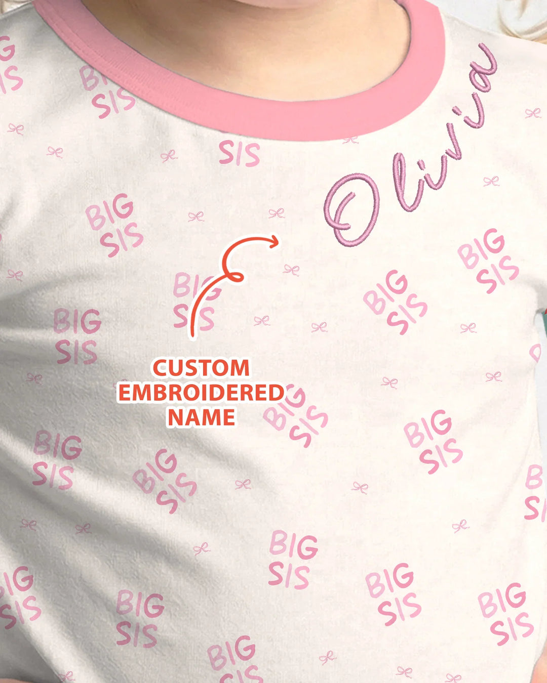 Custom Embroidered Name Big Sis Bamboo Two Piece Long Sleeve Pajama Set