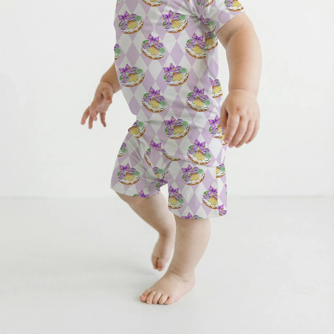Mardi Gras Donut Bamboo Two Piece Short Sleeve Shorts Pajama Set