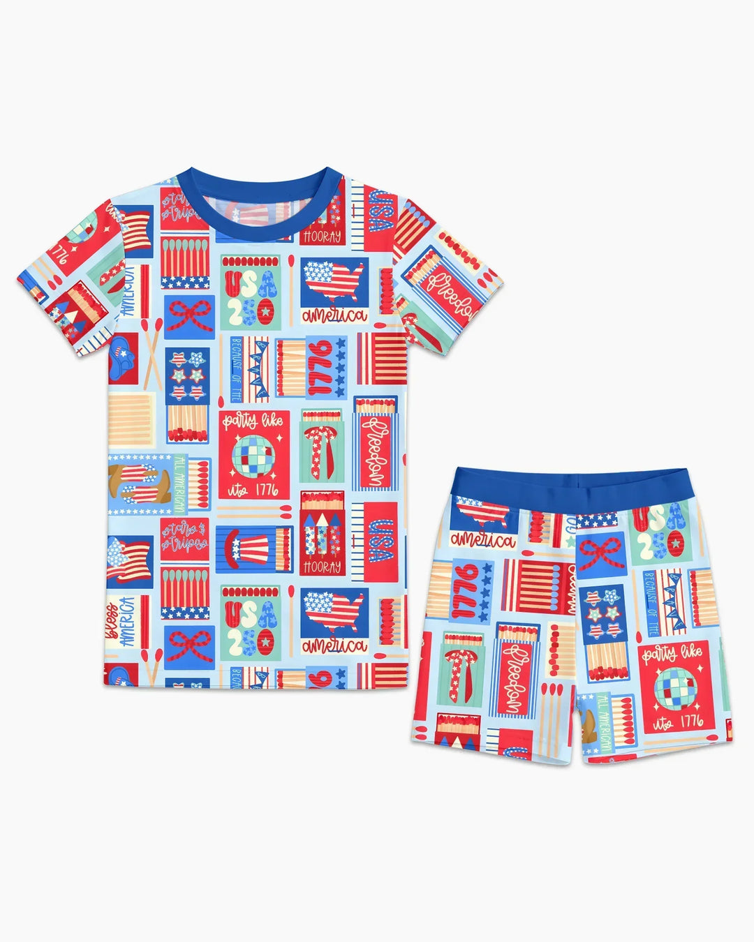 Patriotic Matchbox Family Matching Bamboo Two Piece Short Sleeve Shorts Pajama Set